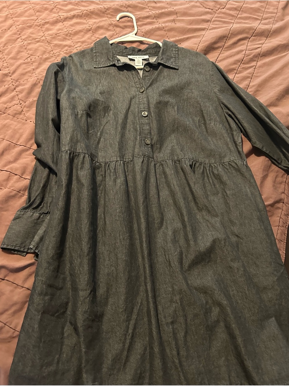 Nine West Gray Denim Button-Front Dress